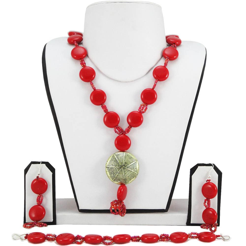 Red Button Beads Necklace