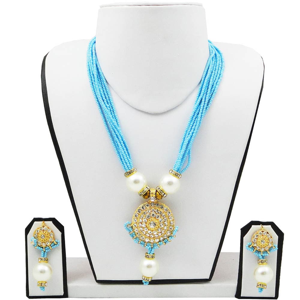Sky Blue Jeko Moti Necklace with Diamond Pendant