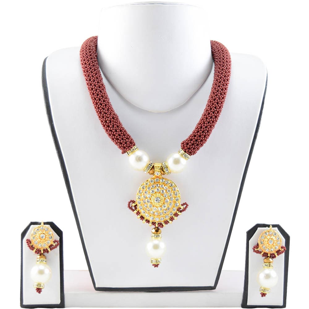 Brown Jeko Moti with Diamond Pendant Handmade Necklace
