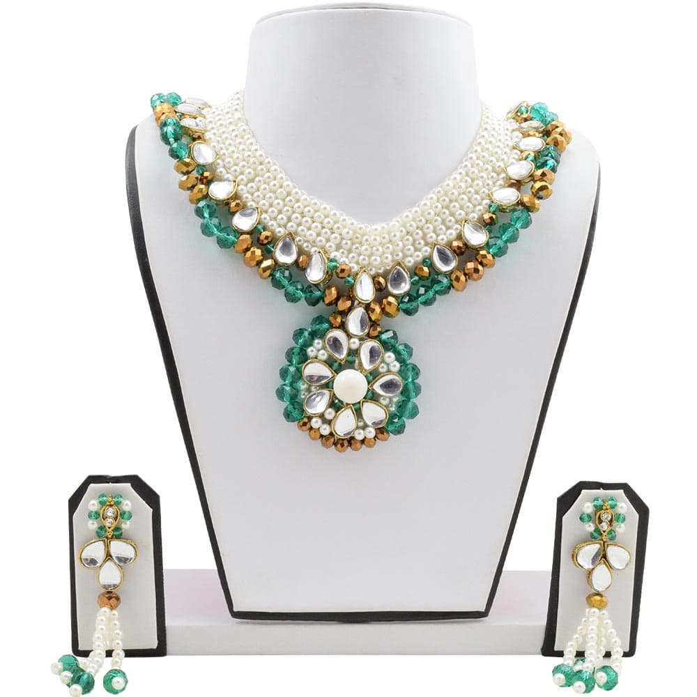 Turquoise & Copper Crystal Beads Pearl Necklace