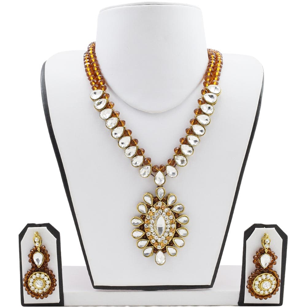 Brown Crystal Beads Designer Necklace