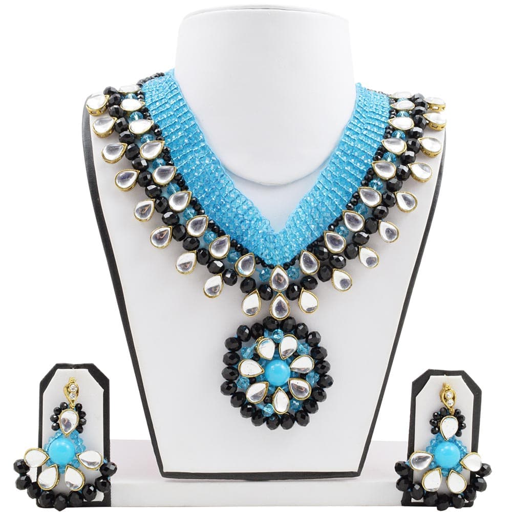 Sky Blue & Black Crystal Beads Designer Necklace