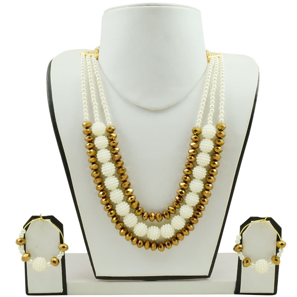Cream Pearls & Brown Crystal Beads Necklace