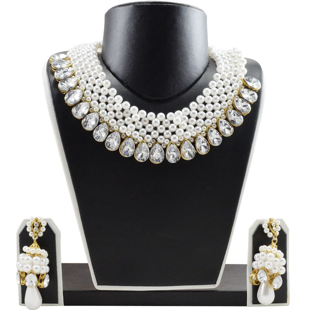 White Pearl Kundan Necklace Set