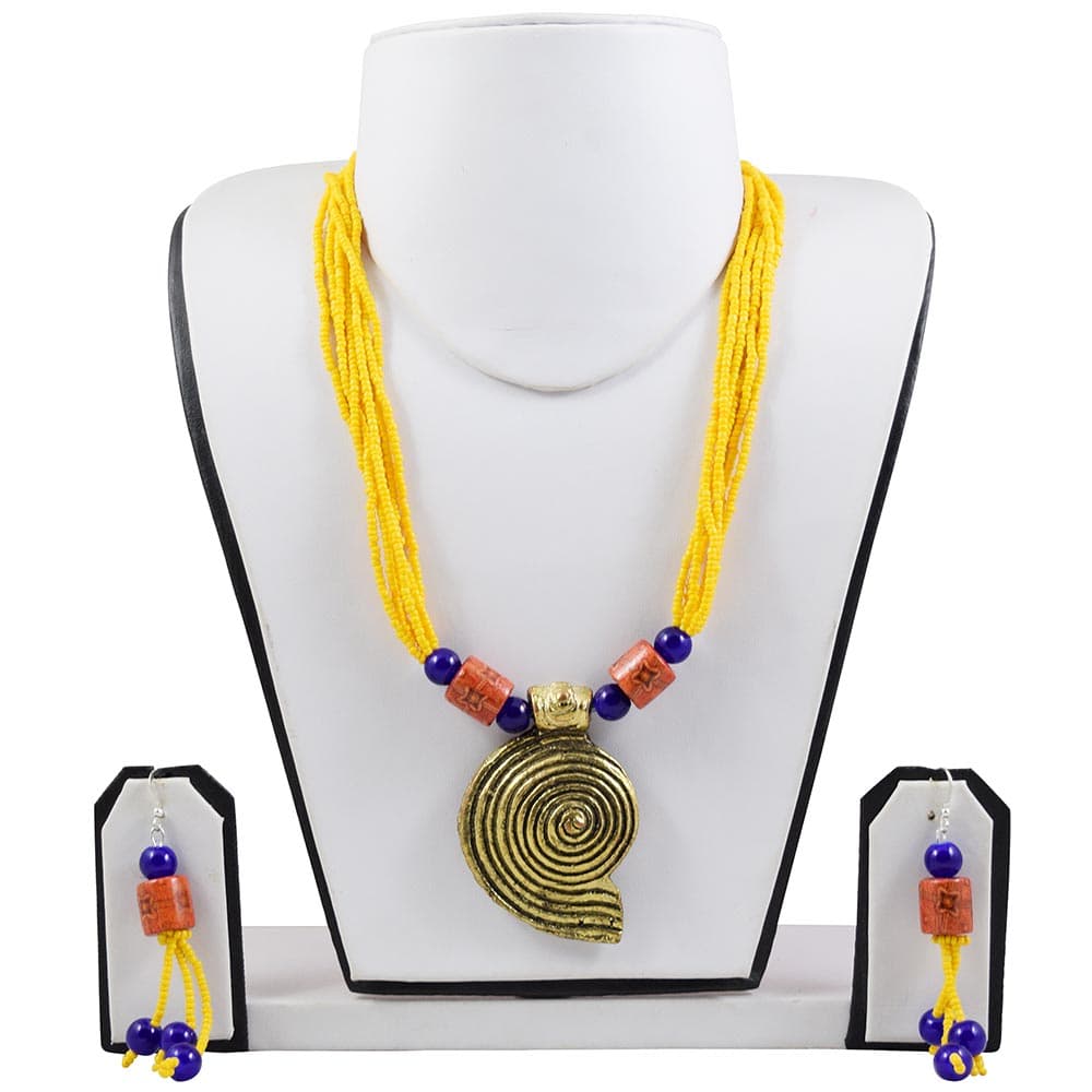 Yellow Jeko Moti Antique Pendant Necklace Set