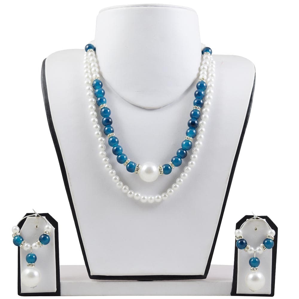 Blue & White Beads Designer Necklace Set