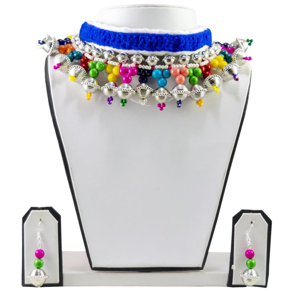 Blue Woolen Threads Choker Necklace