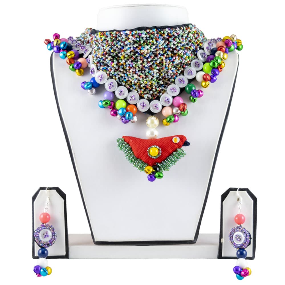Jeko Moti and Buttons Designer Necklace Set for Navratri