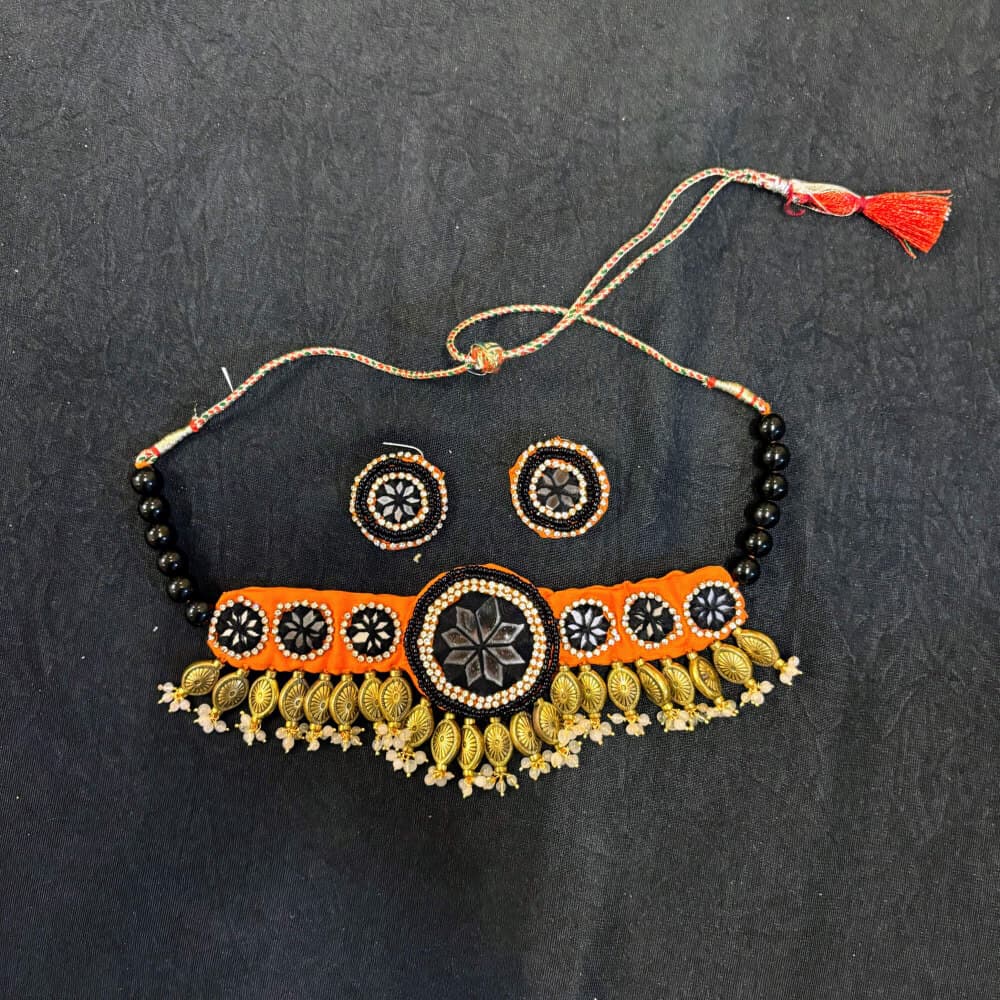 Orange Black Beads Necklace for Chaniya Choli