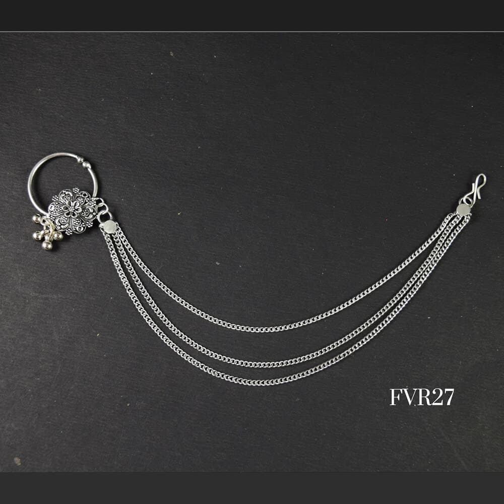 Oxidised Nath with Attached Chain for Girls and Women