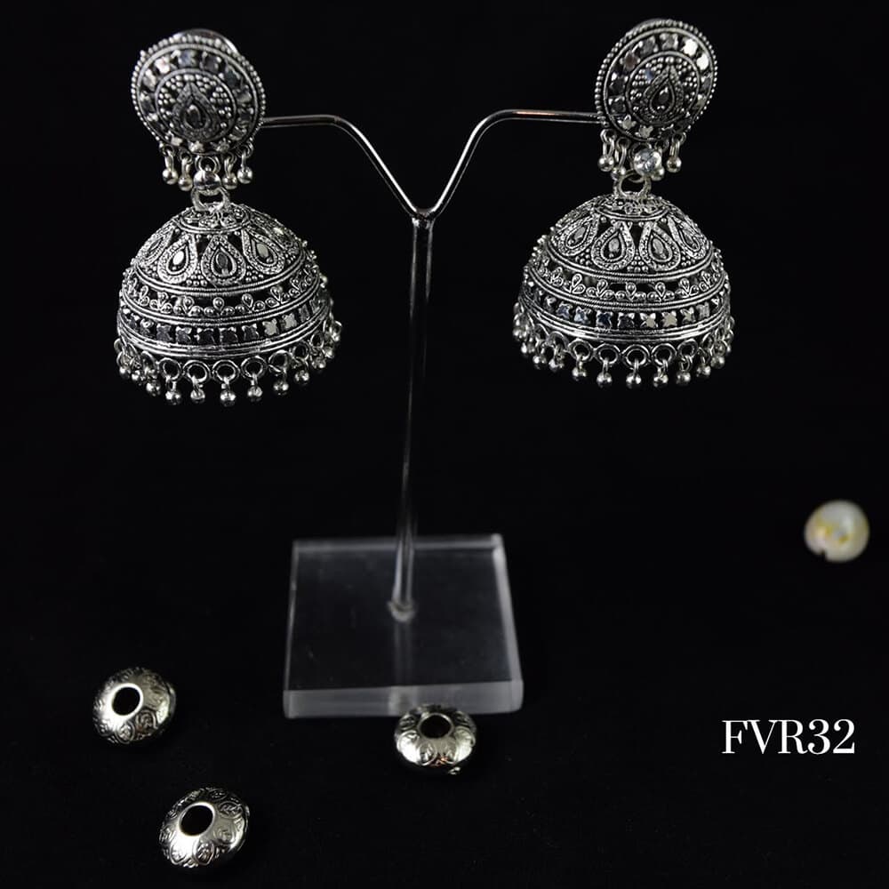Silver Finish Oxidised Jhumka Earrings for Women and Girls