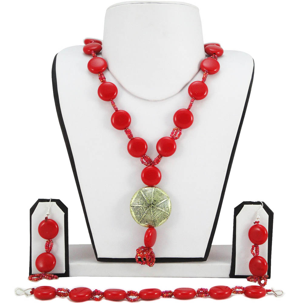Red Button Beads Necklace