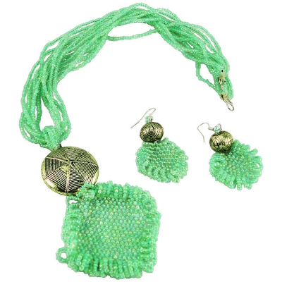 Green Jeko Moti Set With Antique Pendant