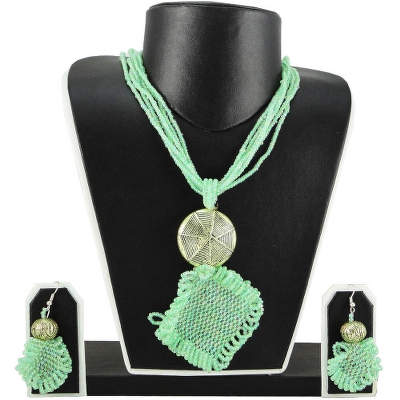 Green Jeko Moti Set With Antique Pendant