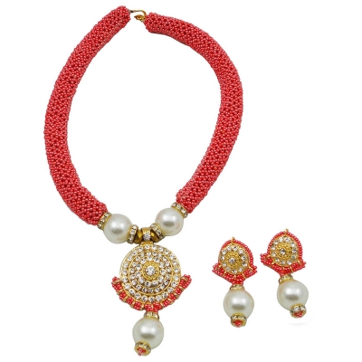 Rosy Pink Designer Jeko Moti Set