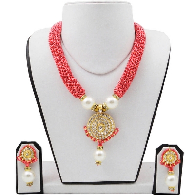 Rosy Pink Designer Jeko Moti Set