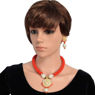 Red Jeko Moti Necklace with Diamond Pendant