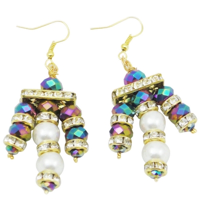 White Pearl Necklace with Multicolored Crystal Beads