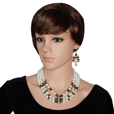 White Pearl Necklace with Multicolored Crystal Beads