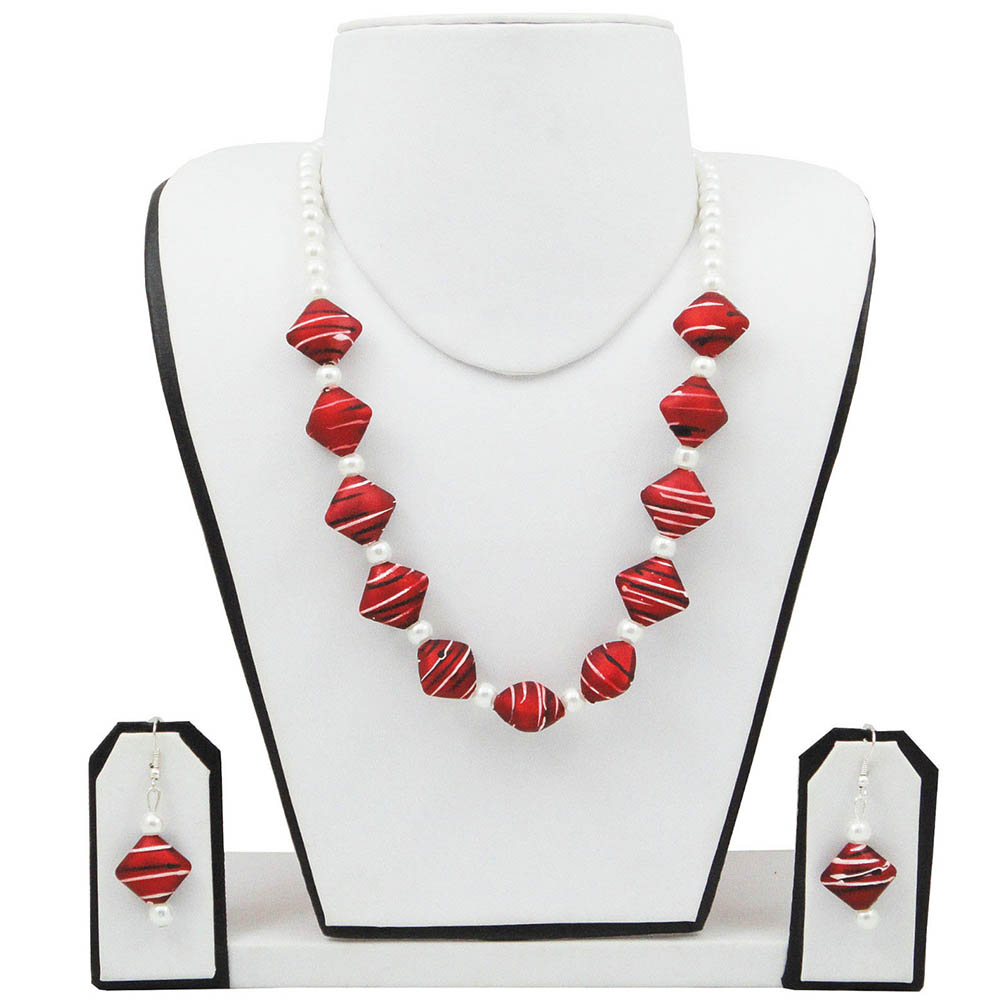 Maroon Designer Beads Necklace