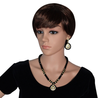 Black Crystal Beads with Diamond Stone Pendant