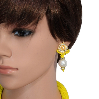 Yellow Jeko Moti Necklace with Diamond Stone Pendant