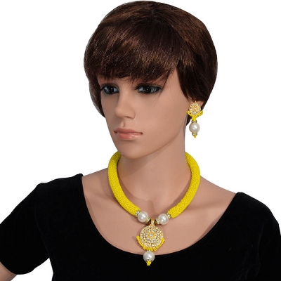 Yellow Jeko Moti Necklace with Diamond Stone Pendant