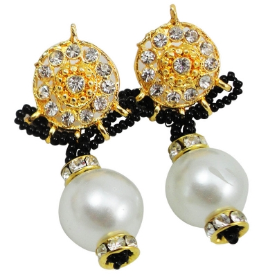 Black Jeko Moti Necklace with Diamond Stone Pendant