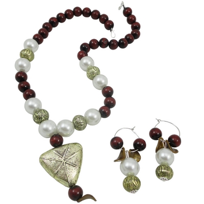 Antique Beads Necklace with White Pearls