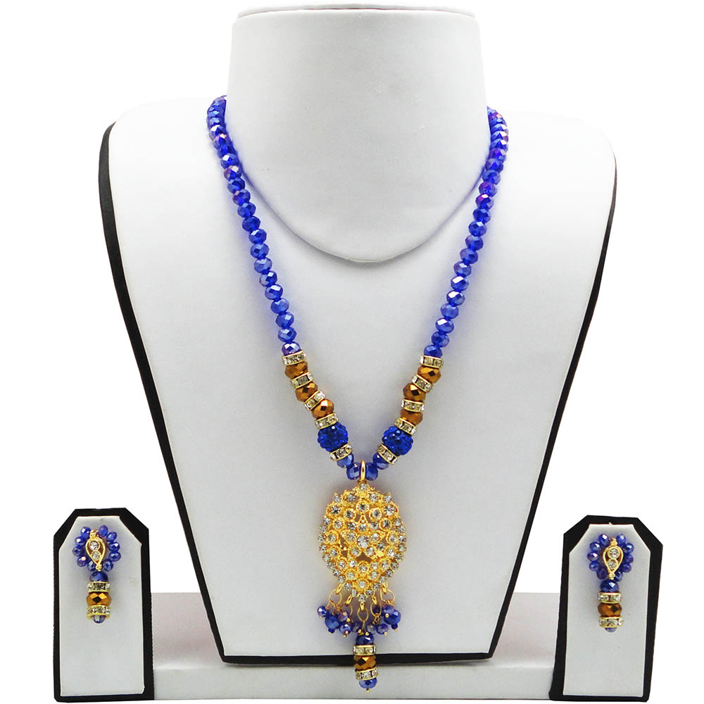 Sapphire Blue Glass Crystal Beads Necklace