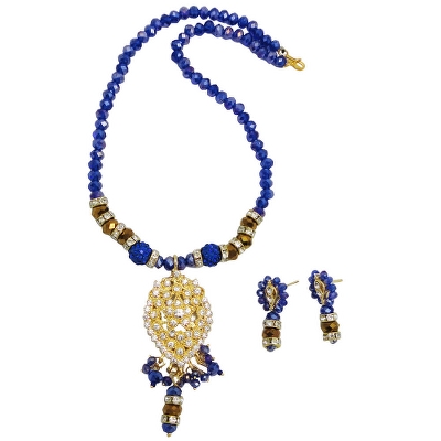 Sapphire Blue Glass Crystal Beads Necklace