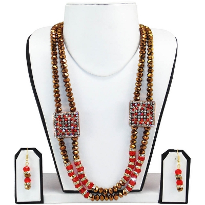 Golden Brown Crystal Beads Necklace