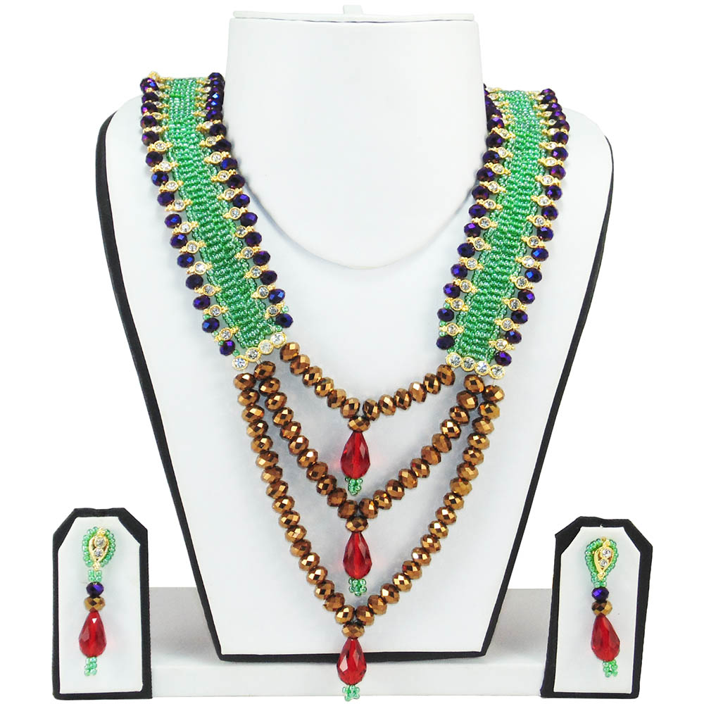 Green &amp; Golden Brown Beads Necklace