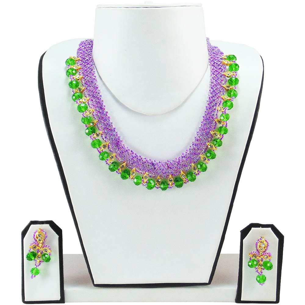 Purple Jeko Moti &amp; Green Crystal Necklace
