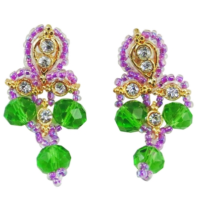 Purple Jeko Moti &amp; Green Crystal Necklace