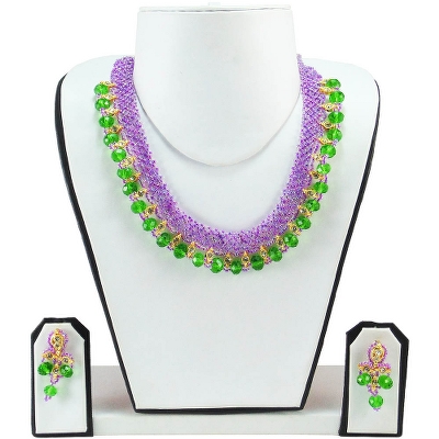 Purple Jeko Moti &amp; Green Crystal Necklace