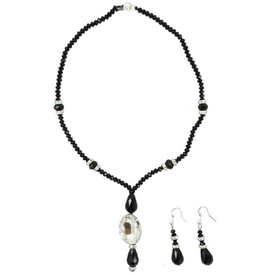 Black Crystal Beads Necklace with Rhinestone pendant