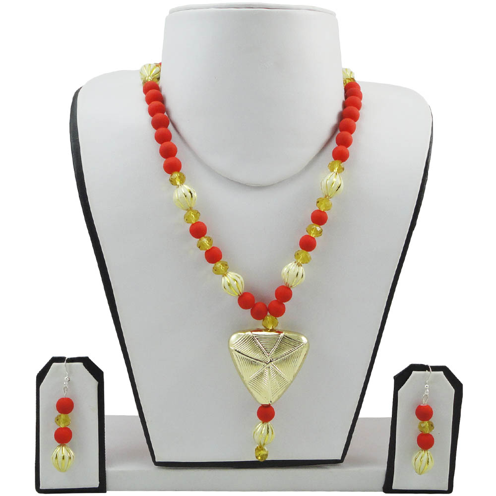 Red &amp; Yellow Designer Beads Necklace