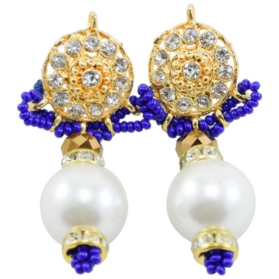 Blue Jeko Moti with Diamond Pendant Handmade Necklace