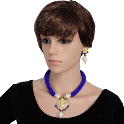Blue Jeko Moti with Diamond Pendant Handmade Necklace