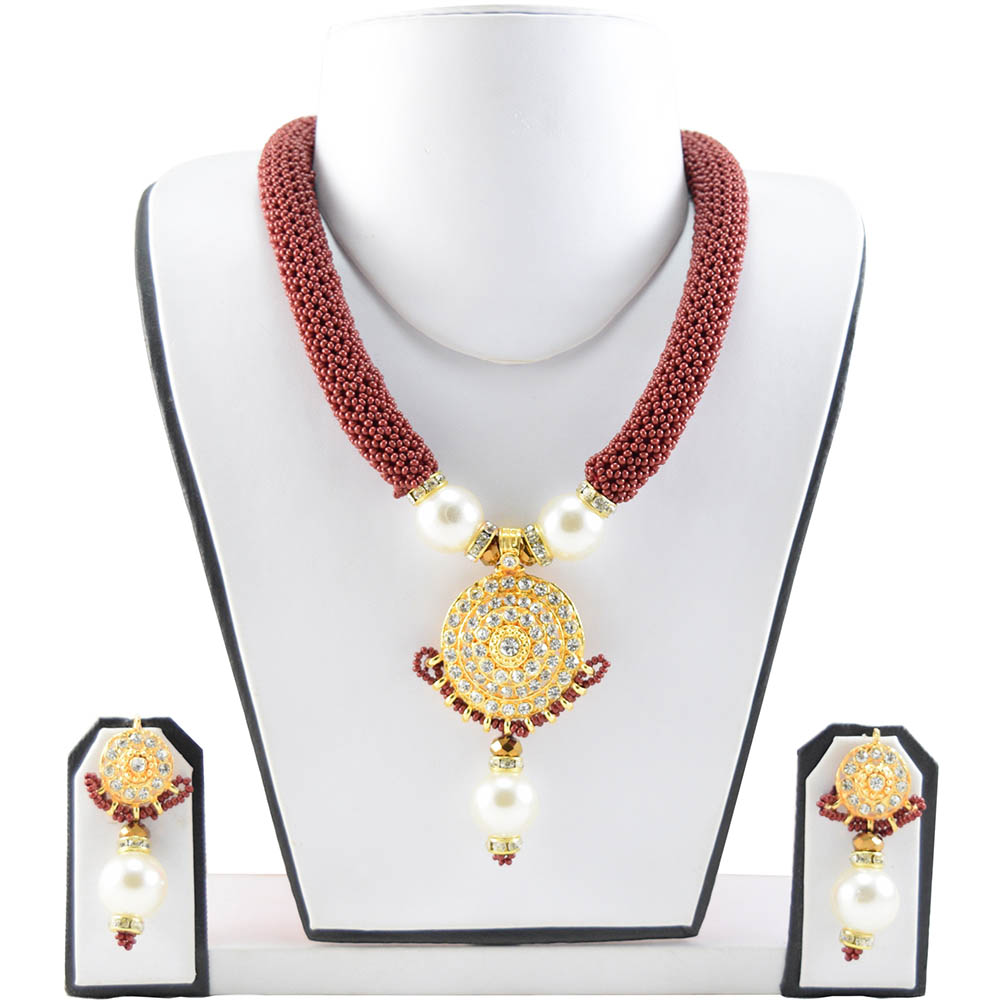 Brown Jeko Moti with Diamond Pendant Handmade Necklace