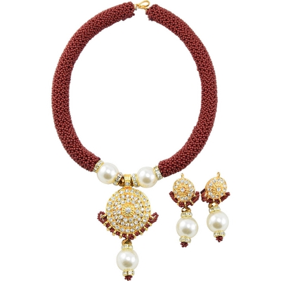 Brown Jeko Moti with Diamond Pendant Handmade Necklace