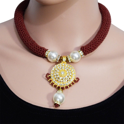 Brown Jeko Moti with Diamond Pendant Handmade Necklace