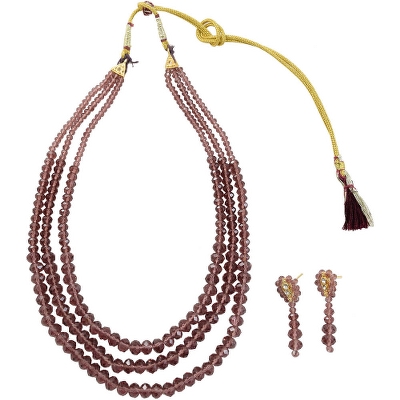 Brown Crystal Beads 3 Row Necklace