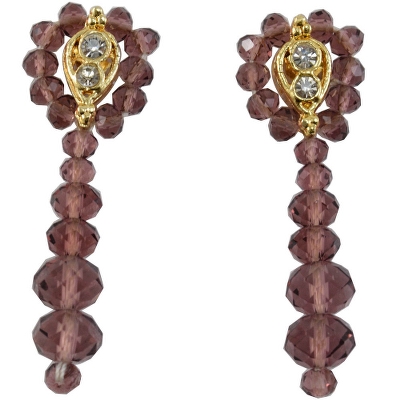 Brown Crystal Beads 3 Row Necklace