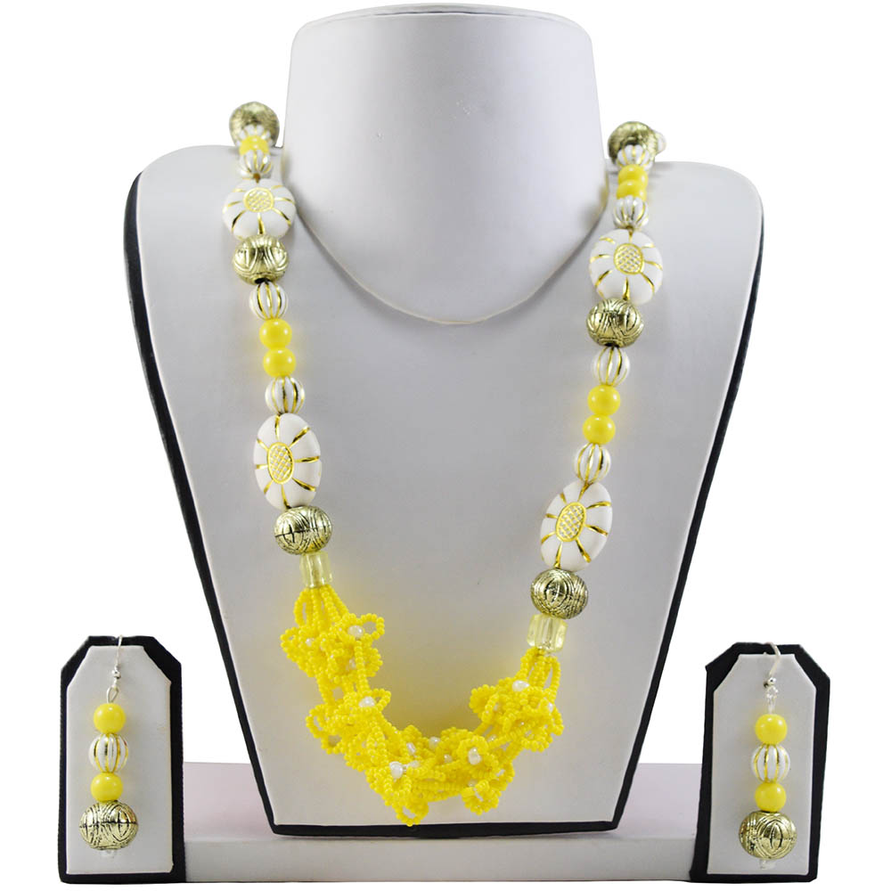 Yellow Jeko moti Designer Beads Necklace
