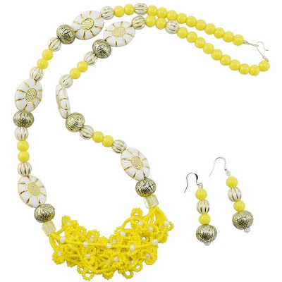 Yellow Jeko moti Designer Beads Necklace