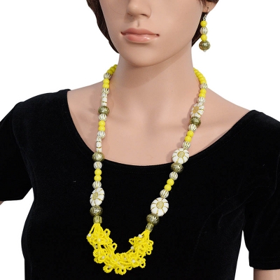 Yellow Jeko moti Designer Beads Necklace