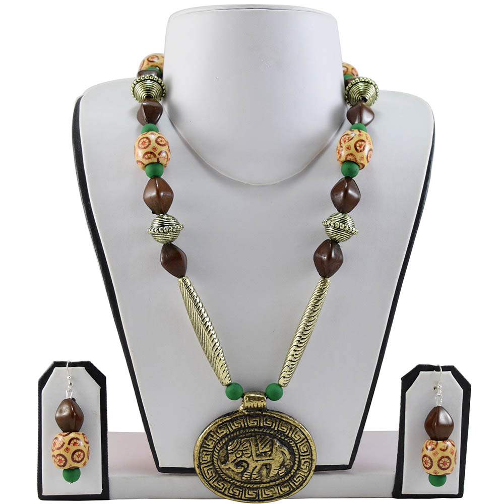 Multi Color Wooden Beads Antique Pendant Designer Necklace