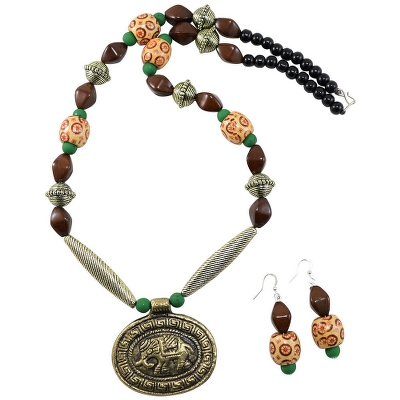 Multi Color Wooden Beads Antique Pendant Designer Necklace